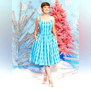 EUC Pinup Couture Ice Blue Harlequin Jenny Dress MEDIUM
